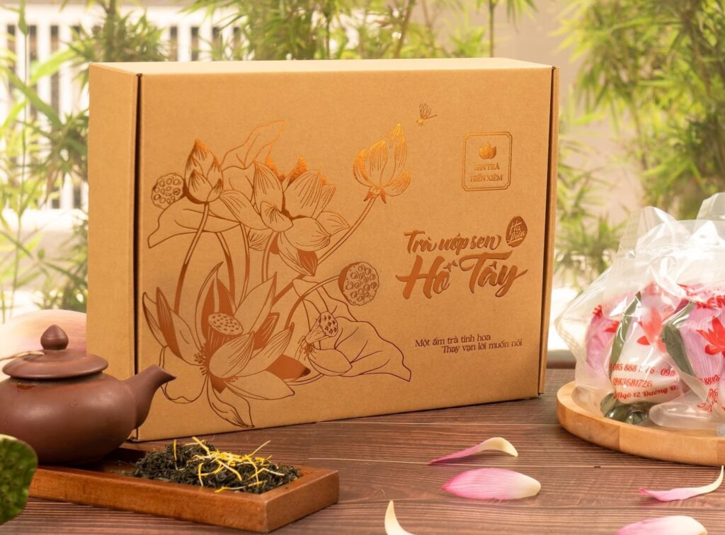 Thiết kế và in hộp trà nắp lật bằng Carton sóng bồi giấy kraft