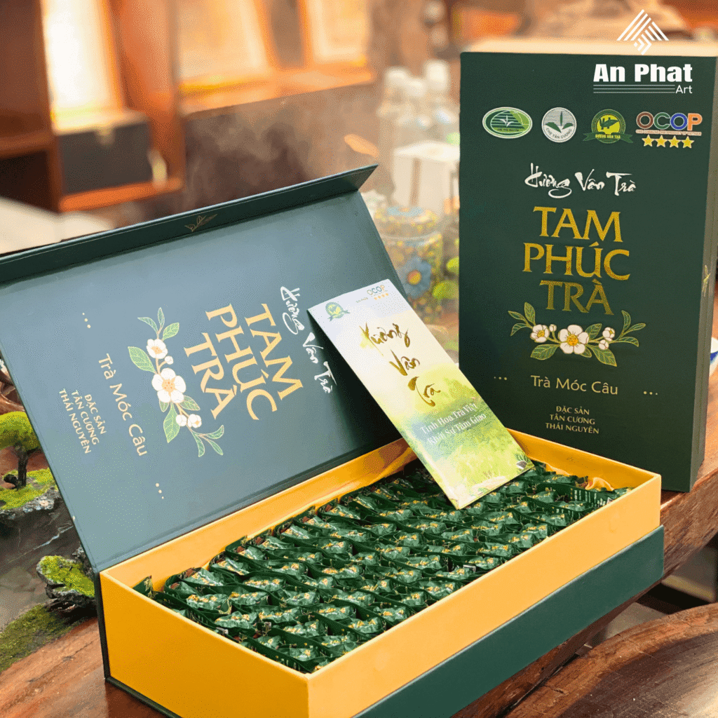 Hộp trà “Tam Phúc Trà – Trà Móc Câu Tân Cương Thái Nguyên